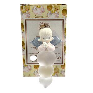 Precious Moments Angel Icicle Ornament By Enesco 2000 Frosted Glass Hearts & Blu